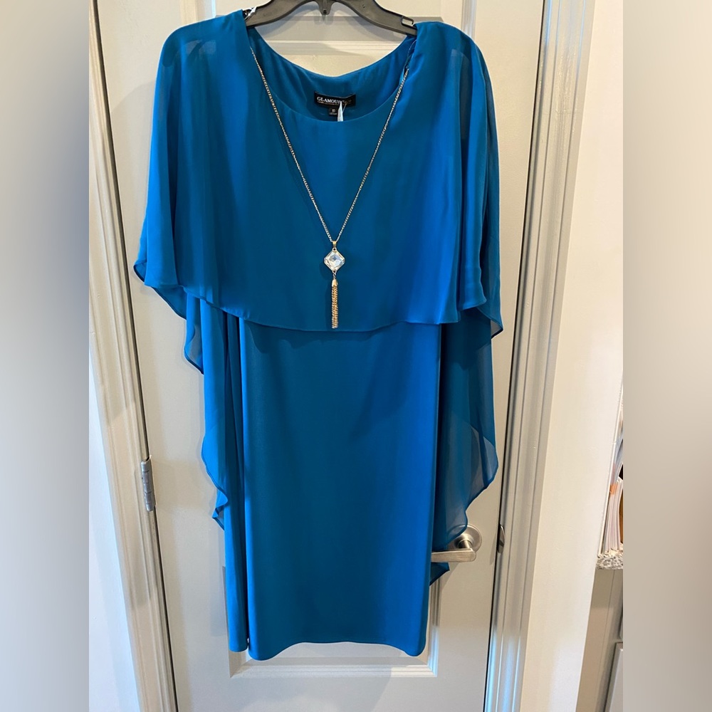 NWT blue caped dress with necklace included